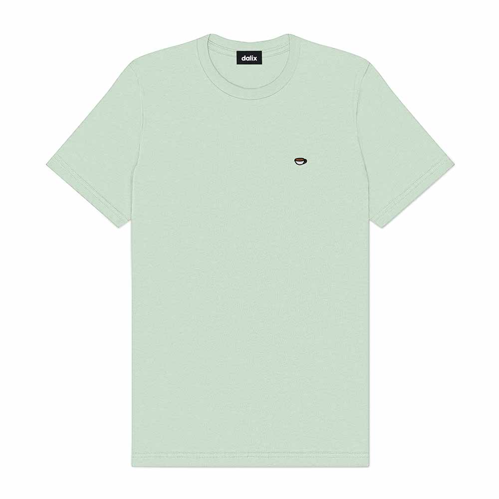 Dalix Lil Coffee Embroidered Cotton Tee Lightweight Jersey Mens in Sage 2XL XX-Large