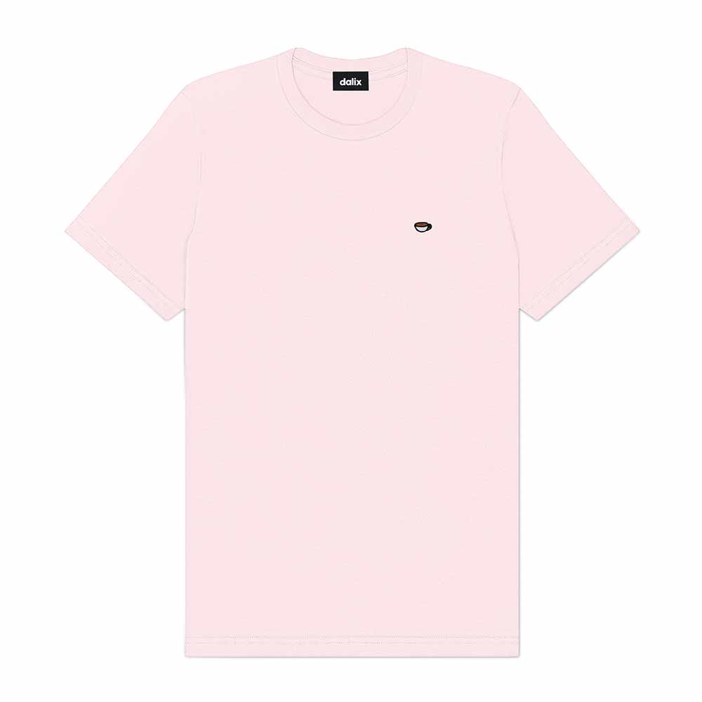 Dalix Lil Coffee Embroidered Cotton Tee Lightweight Jersey Mens in Soft Pink 2XL XX-Large