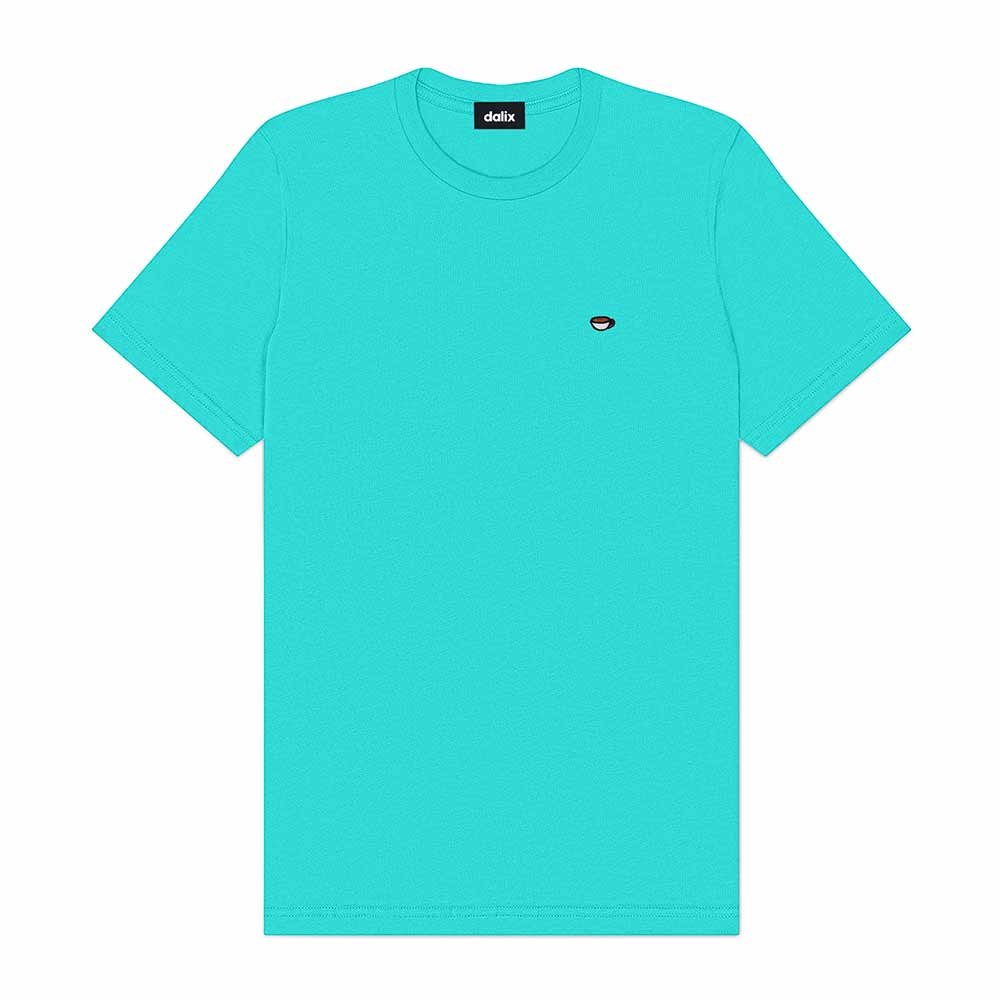 Dalix Lil Coffee Embroidered Cotton Tee Lightweight Jersey Mens in Teal 2XL XX-Large