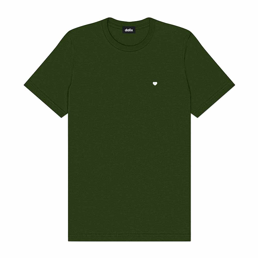 Dalix Lil Heart Midweight Cotton Short Sleeve Summer Tee Mens in Olive 2XL XX-Large