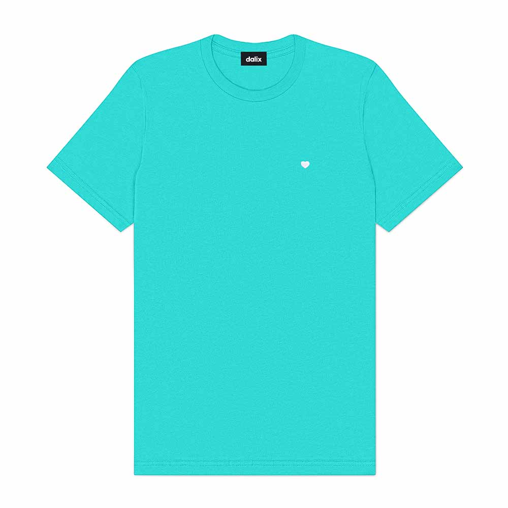 Dalix Lil Heart Midweight Cotton Short Sleeve Summer Tee Mens in Teal 2XL XX-Large