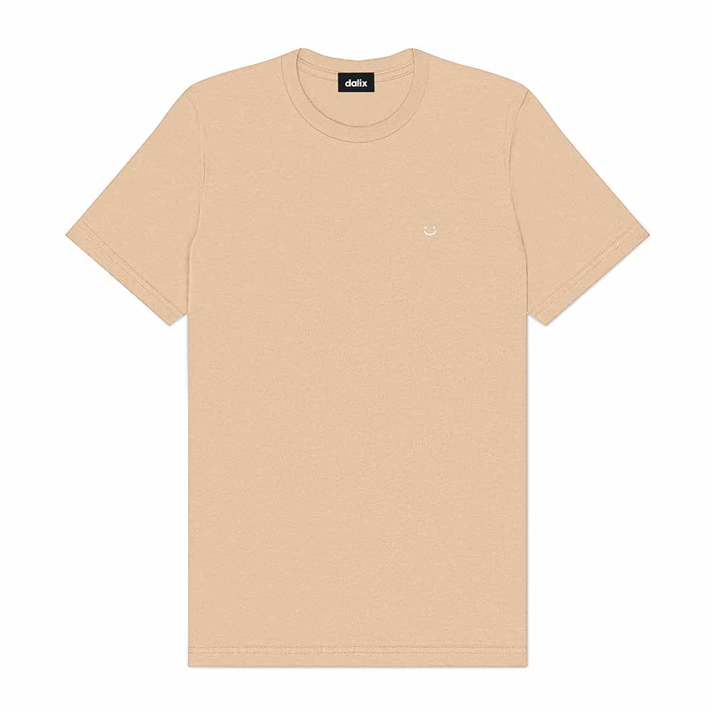 Dalix Lil Smile Embroidered Cotton Tee Lightweight Jersey Mens in Sand 2XL XX-Large