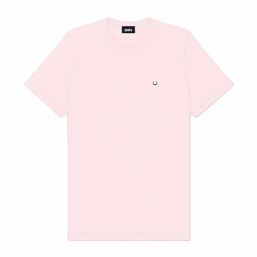 Dalix Lil Smile Embroidered Cotton Tee Lightweight Jersey Mens in Soft Pink 2XL XX-Large