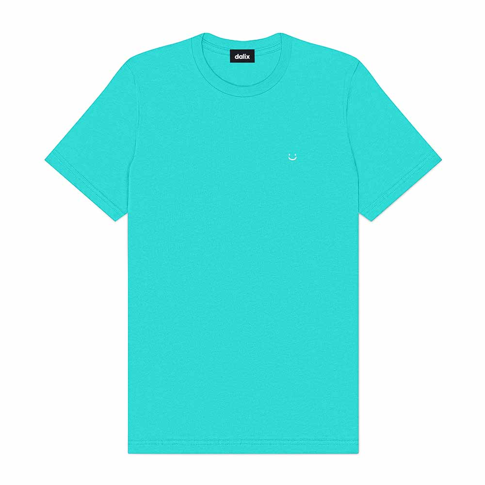 Dalix Lil Smile Embroidered Cotton Tee Lightweight Jersey Mens in Teal 2XL XX-Large
