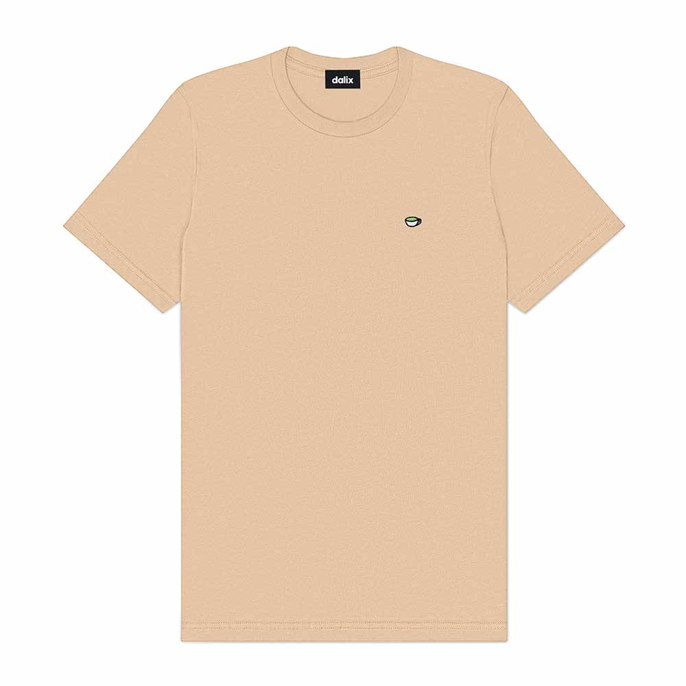 Dalix Lil Matcha Embroidered Cotton Tee Lightweight Jersey Mens in Sand 2XL XX-Large