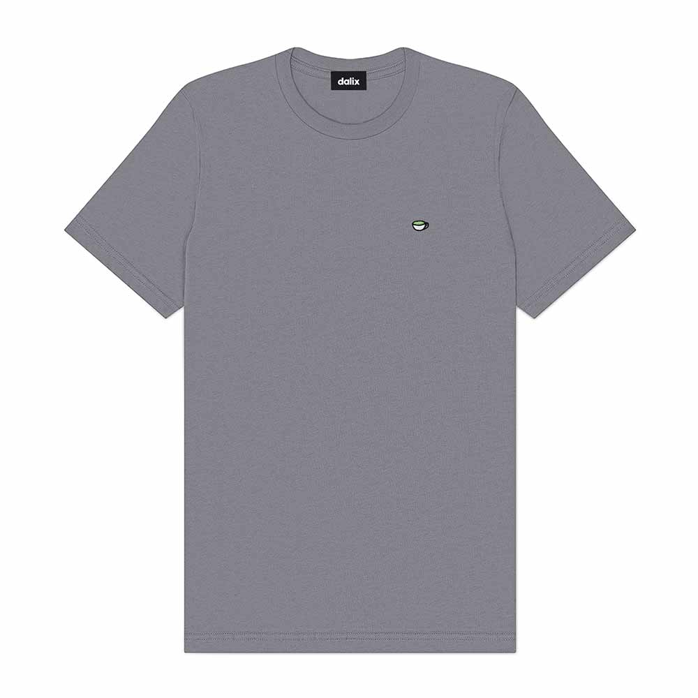 Dalix Lil Matcha Embroidered Cotton Tee Lightweight Jersey Mens in Storm Gray 2XL XX-Large