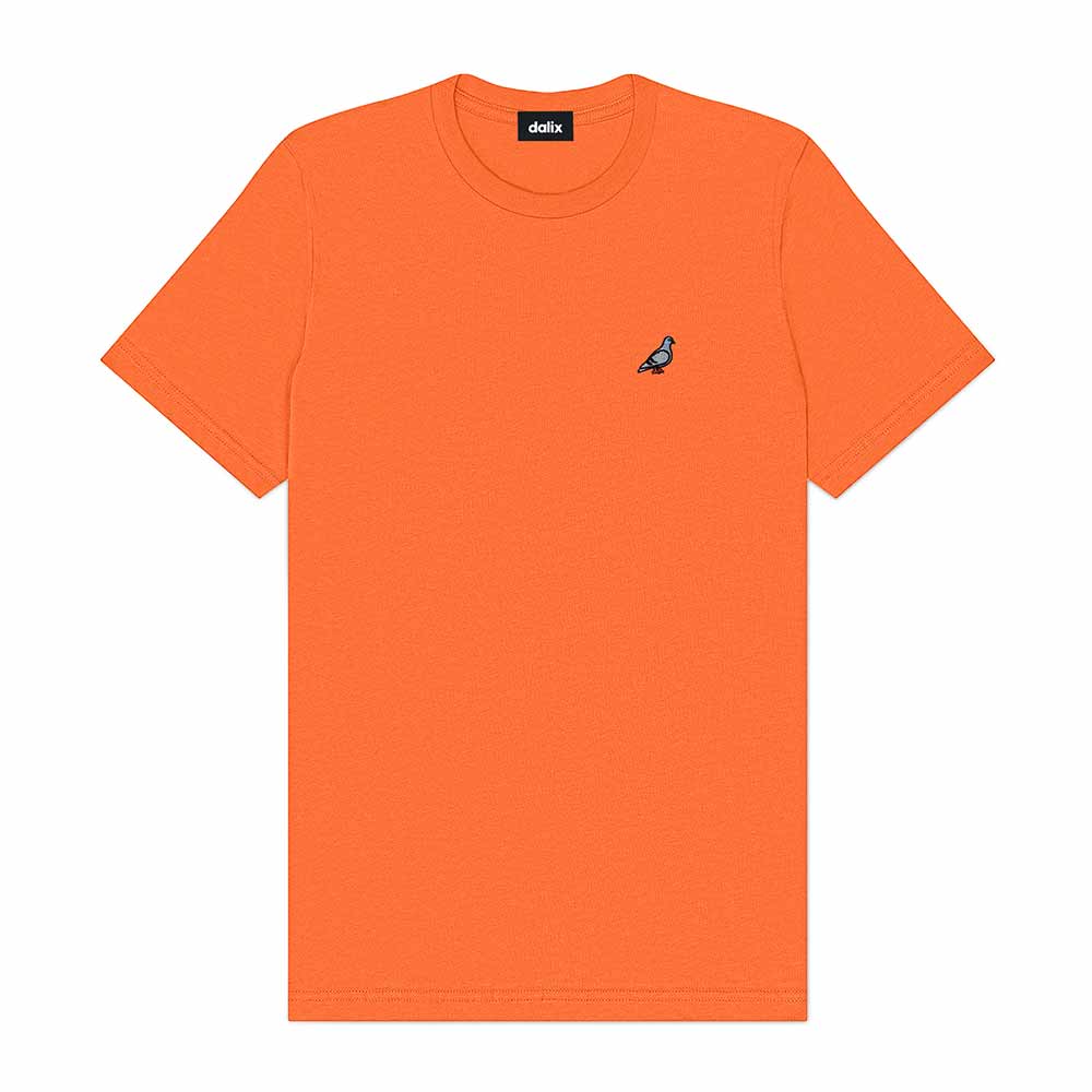 Dalix Pigeon Embroidered Cotton Tee Lightweight Jersey Mens in Orange 2XL XX-Large