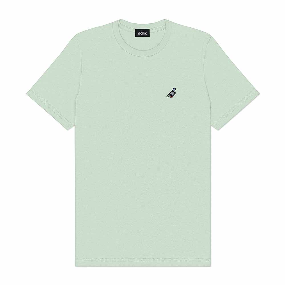 Dalix Pigeon Embroidered Cotton Tee Lightweight Jersey Mens in Sage 2XL XX-Large