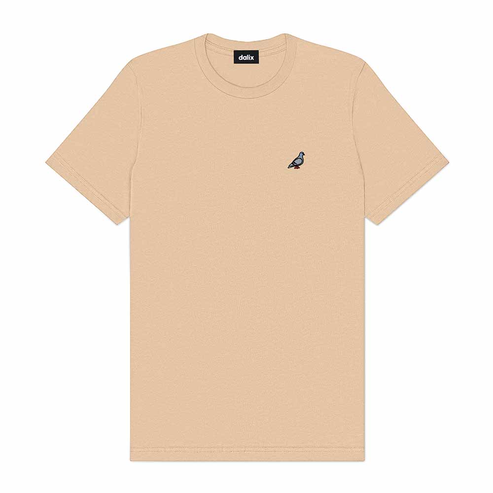 Dalix Pigeon Embroidered Cotton Tee Lightweight Jersey Mens in Sand 2XL XX-Large