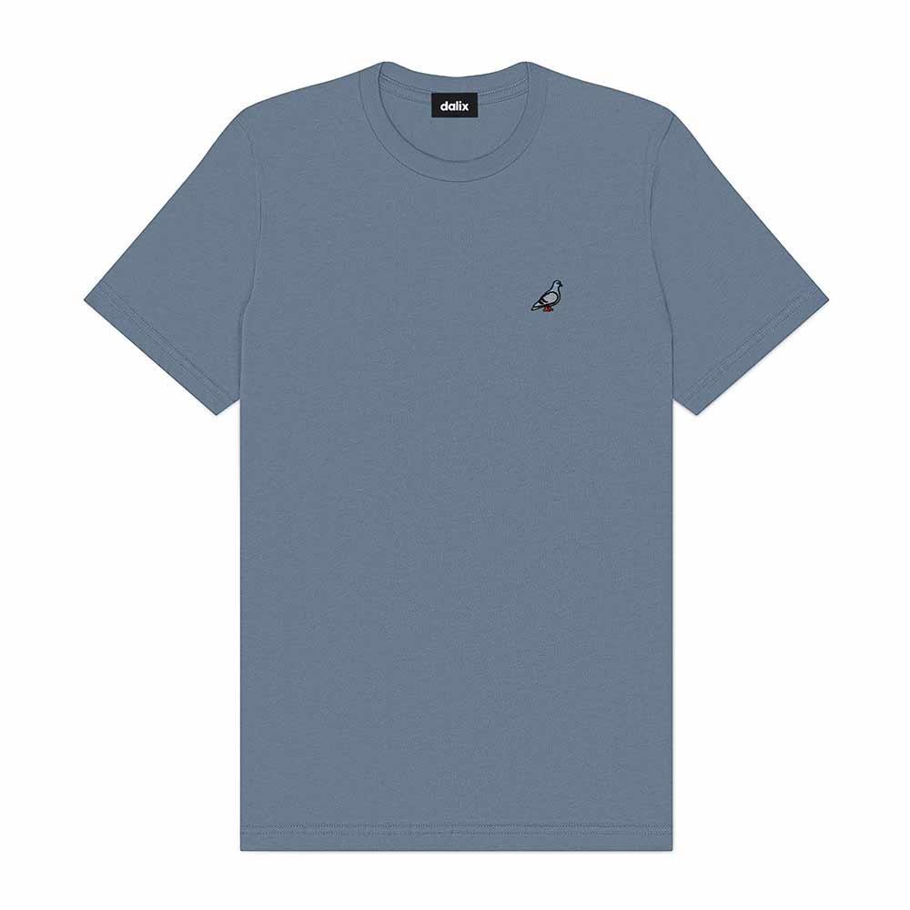 Dalix Pigeon Embroidered Cotton Tee Lightweight Jersey Mens in Slate Gray 2XL XX-Large