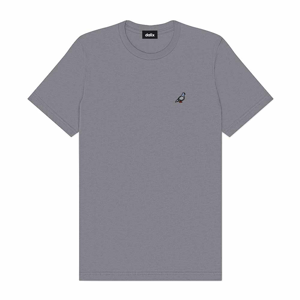 Dalix Pigeon Embroidered Cotton Tee Lightweight Jersey Mens in Storm Gray 2XL XX-Large