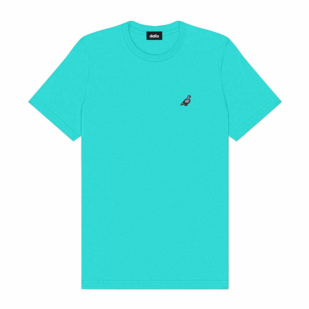 Dalix Pigeon Embroidered Cotton Tee Lightweight Jersey Mens in Teal 2XL XX-Large