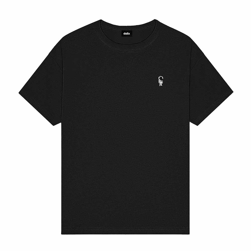Dalix Astronaut Embroidered Relaxed Heavy Soft Cotton T Shirt Mens in Dark Gray L Large