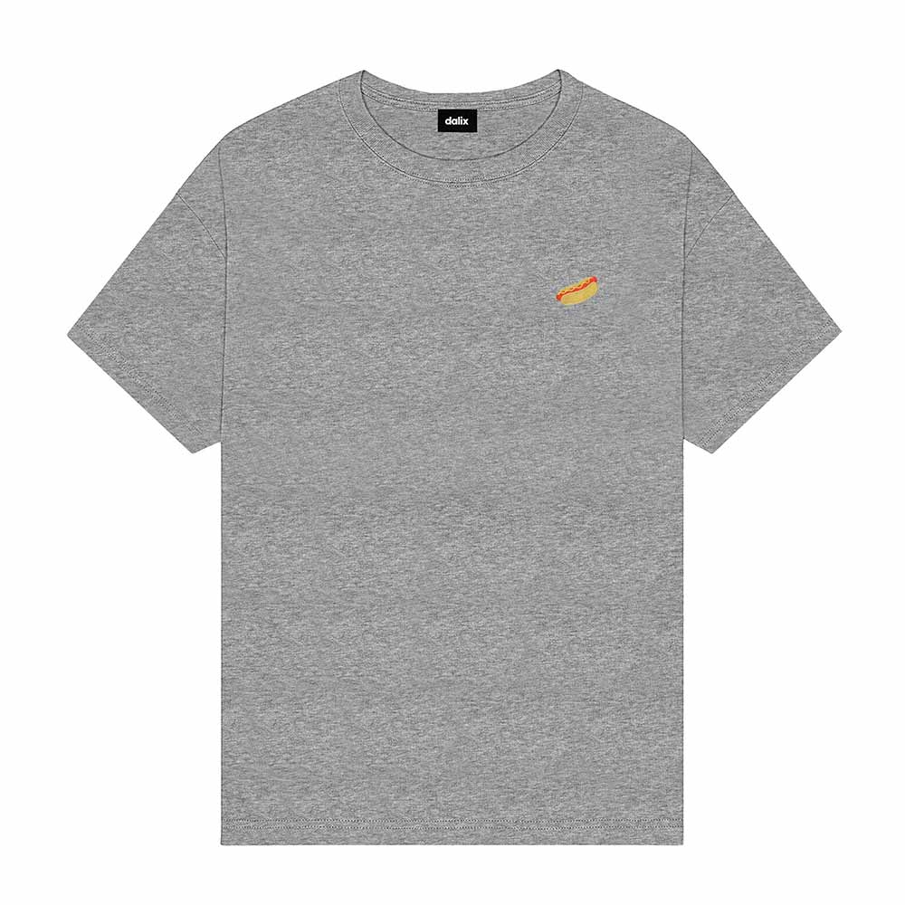 Dalix Hot Dog Embroidered Relaxed Heavy Soft Cotton T Shirt Mens in Athletic Heather L Large