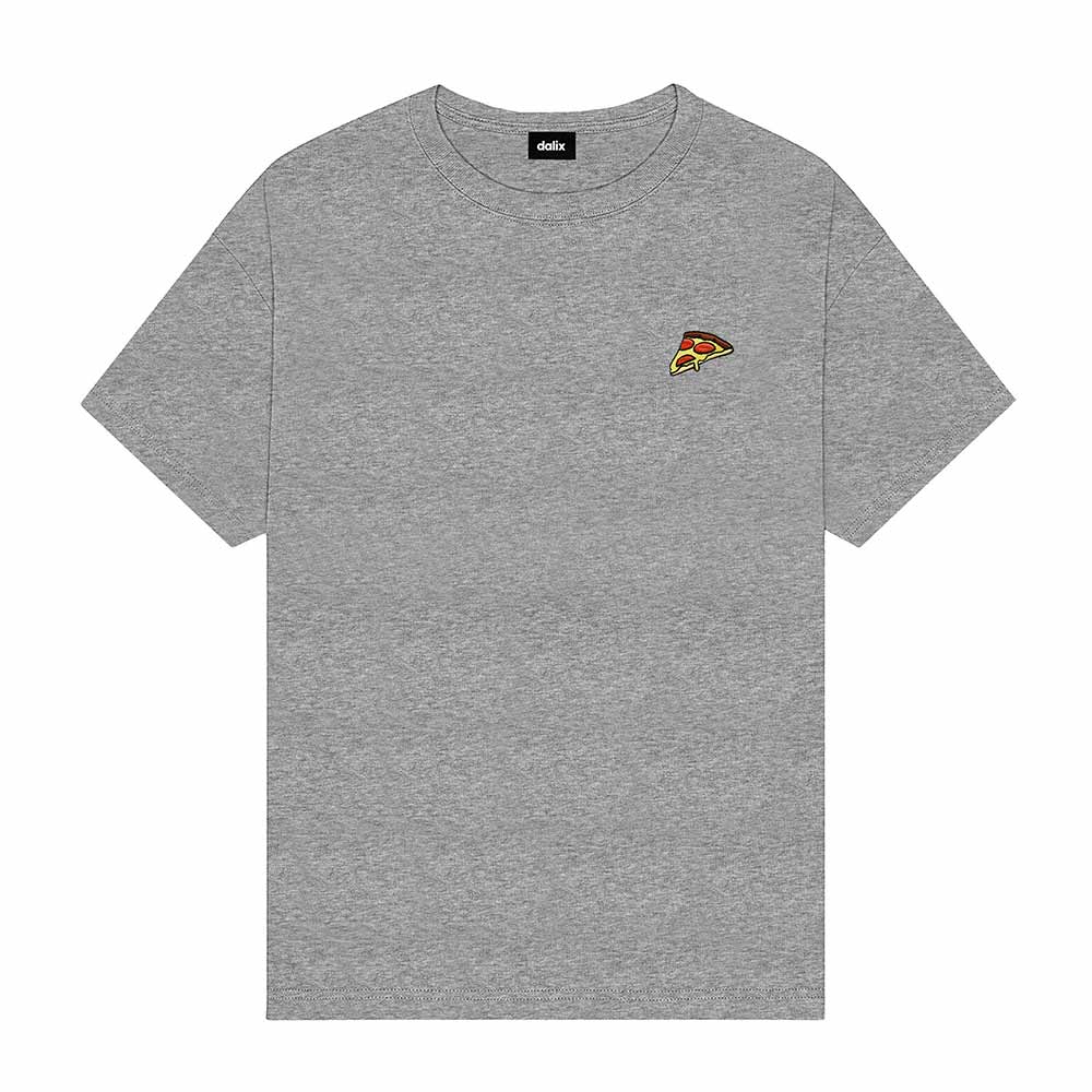 Dalix Pizza Embroidered Relaxed Heavy Soft Cotton T Shirt Mens in Athletic Heather 2XL XX-Large