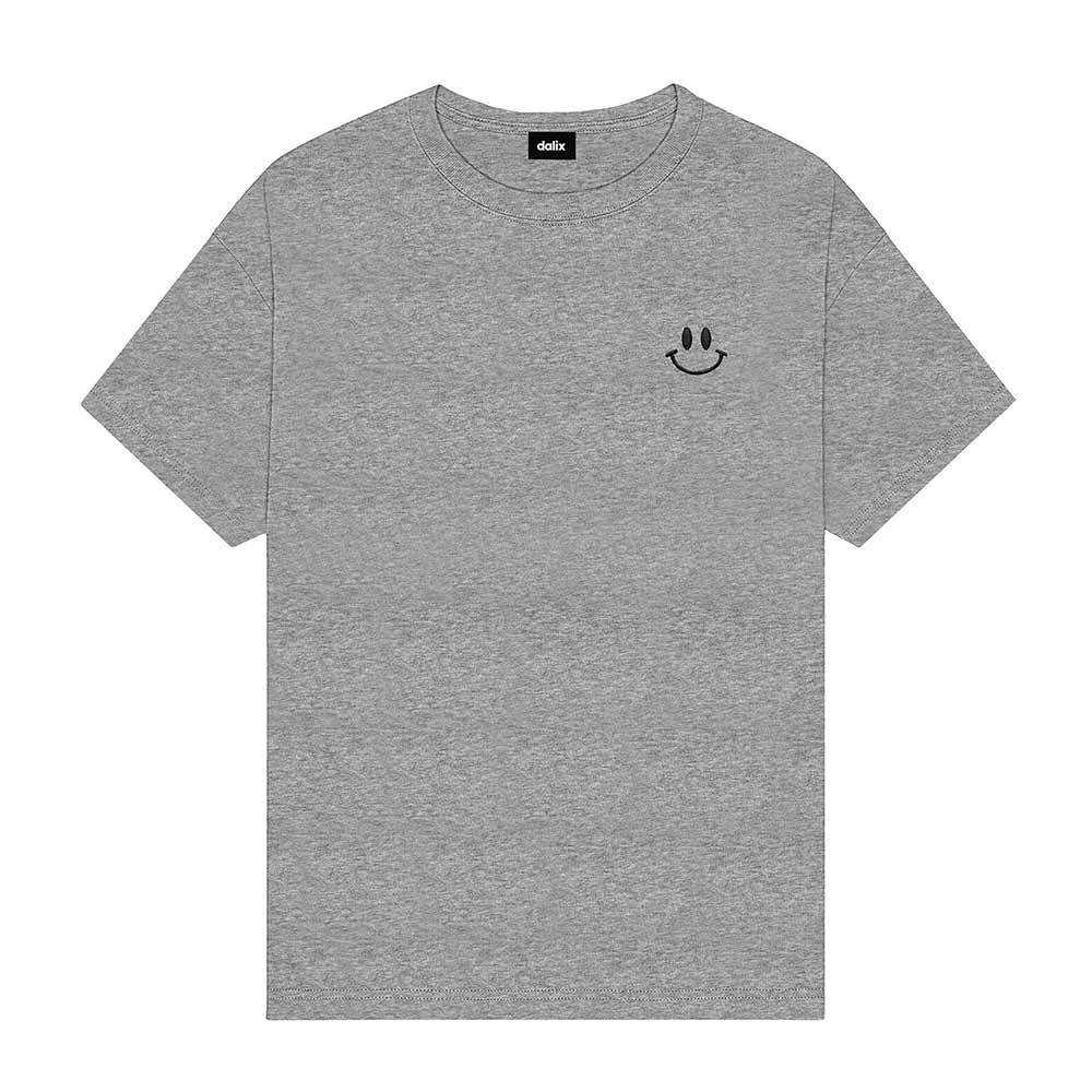 Dalix Smile Face Embroidered Cotton Relaxed Boxy Fit Short Sleeve Crewneck Tee Shirt Mens in Athletic Heather 2XL XX-Large