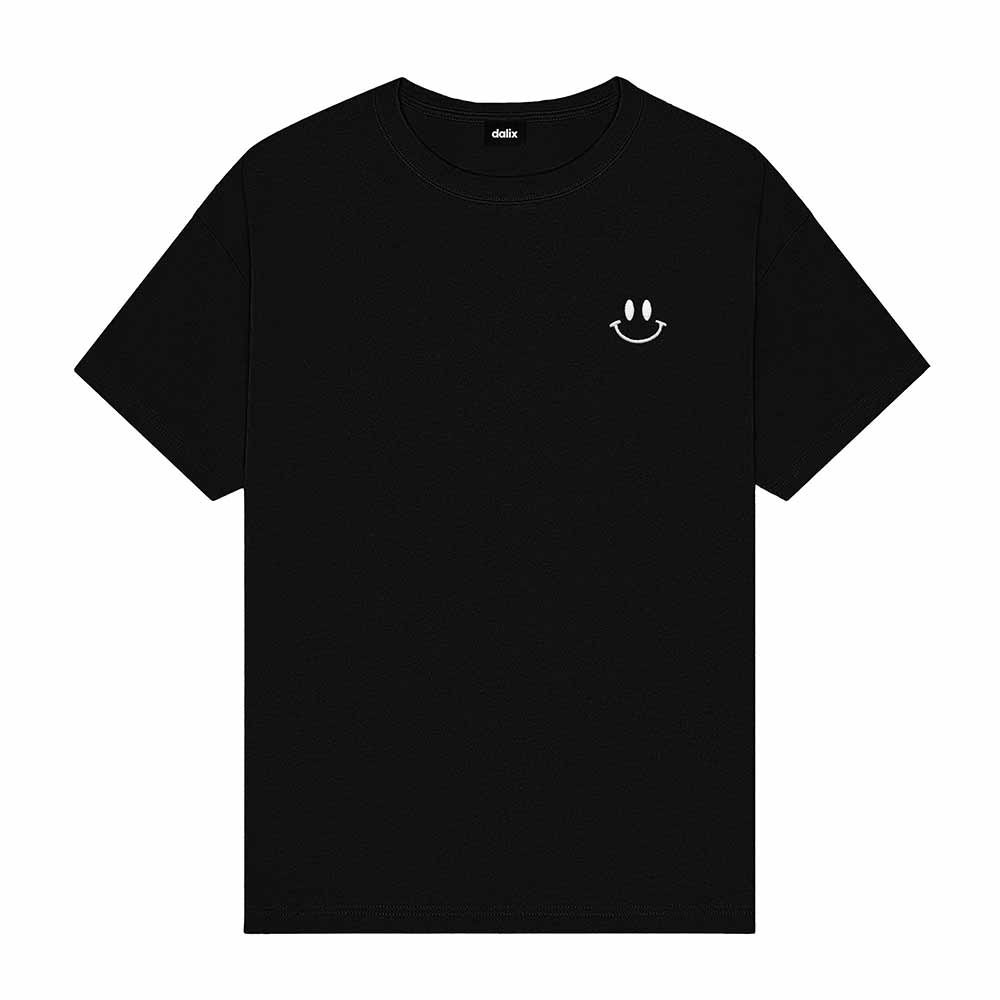 Dalix Smile Face Embroidered Cotton Relaxed Boxy Fit Short Sleeve Crewneck Tee Shirt Mens in Forest Green 2XL XX-Large