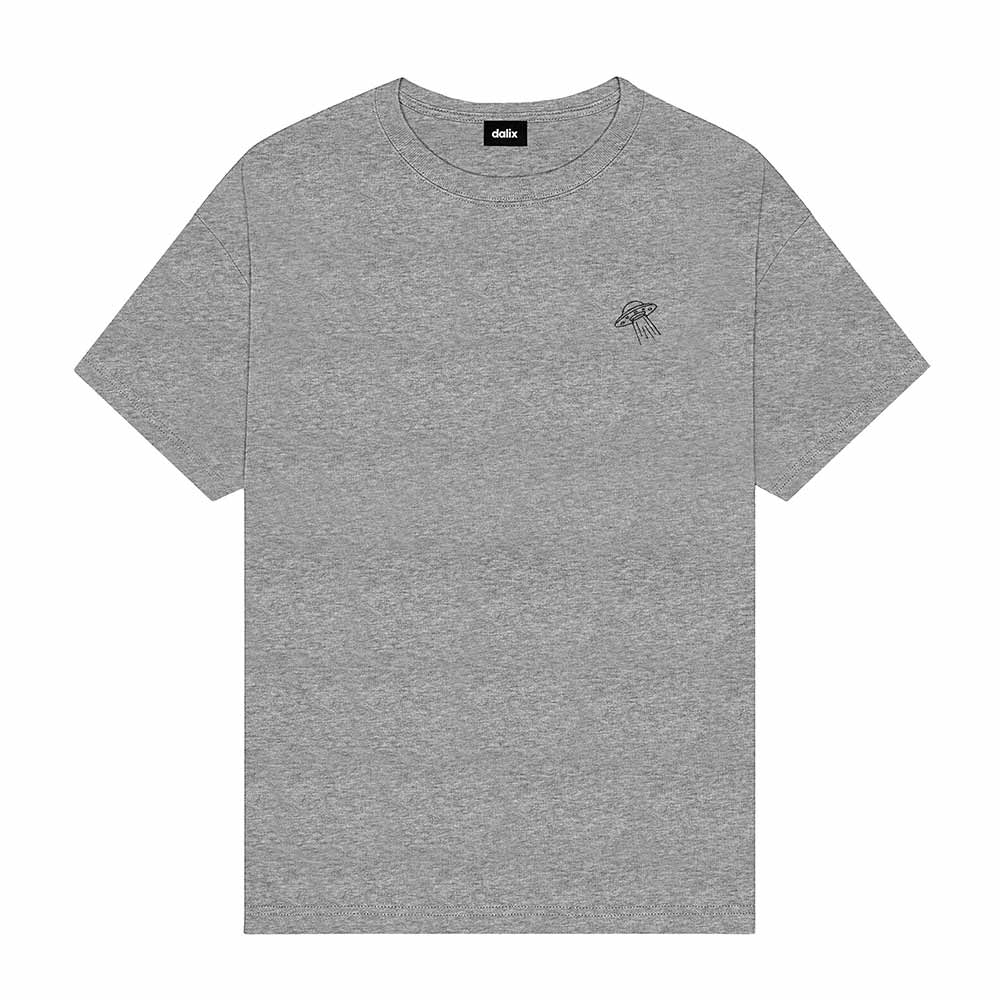 Dalix UFO Embroidered Cotton Relaxed Boxy Fit Short Sleeve Crewneck Tee Shirt Mens in Athletic Heather 2XL XX-Large