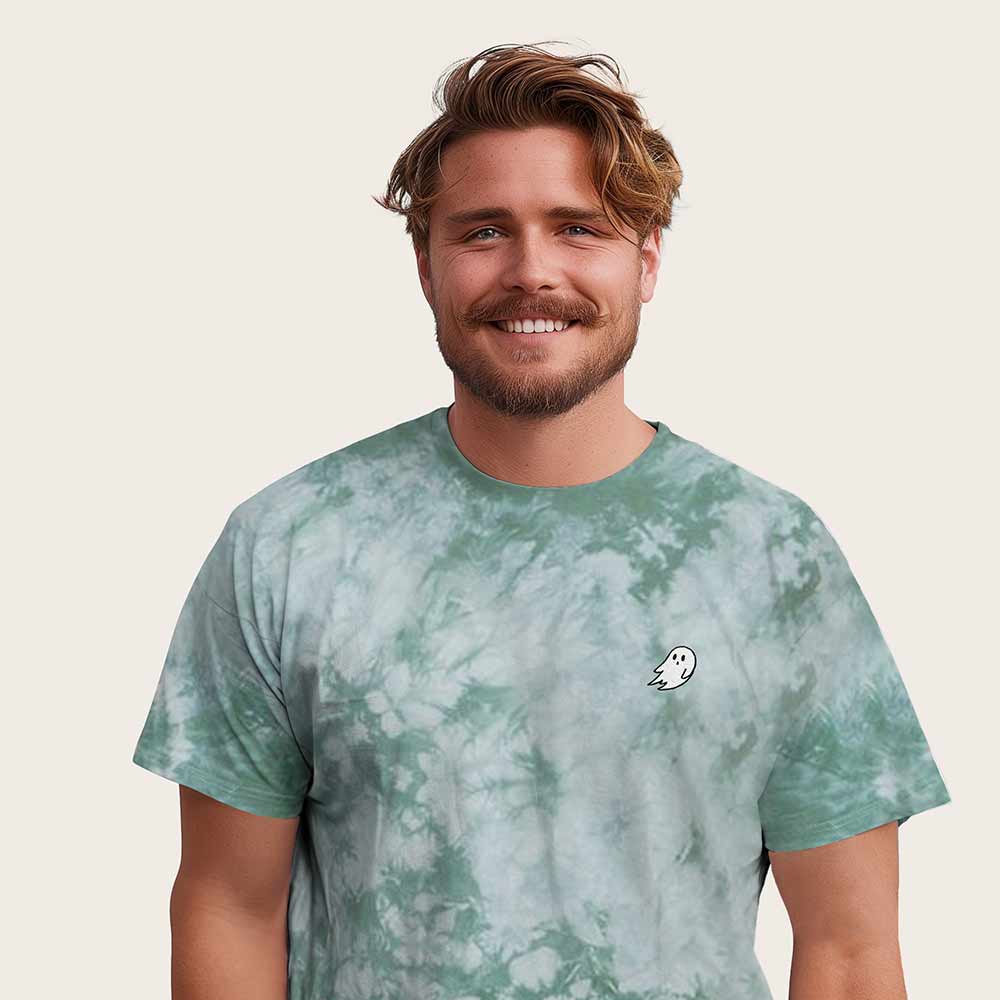 Dalix Ghost Embroidered Crystal Dye Short Sleeve Tee Lightweight Soft Cotton Shirt Mens in Dark Green 2XL XX-Large