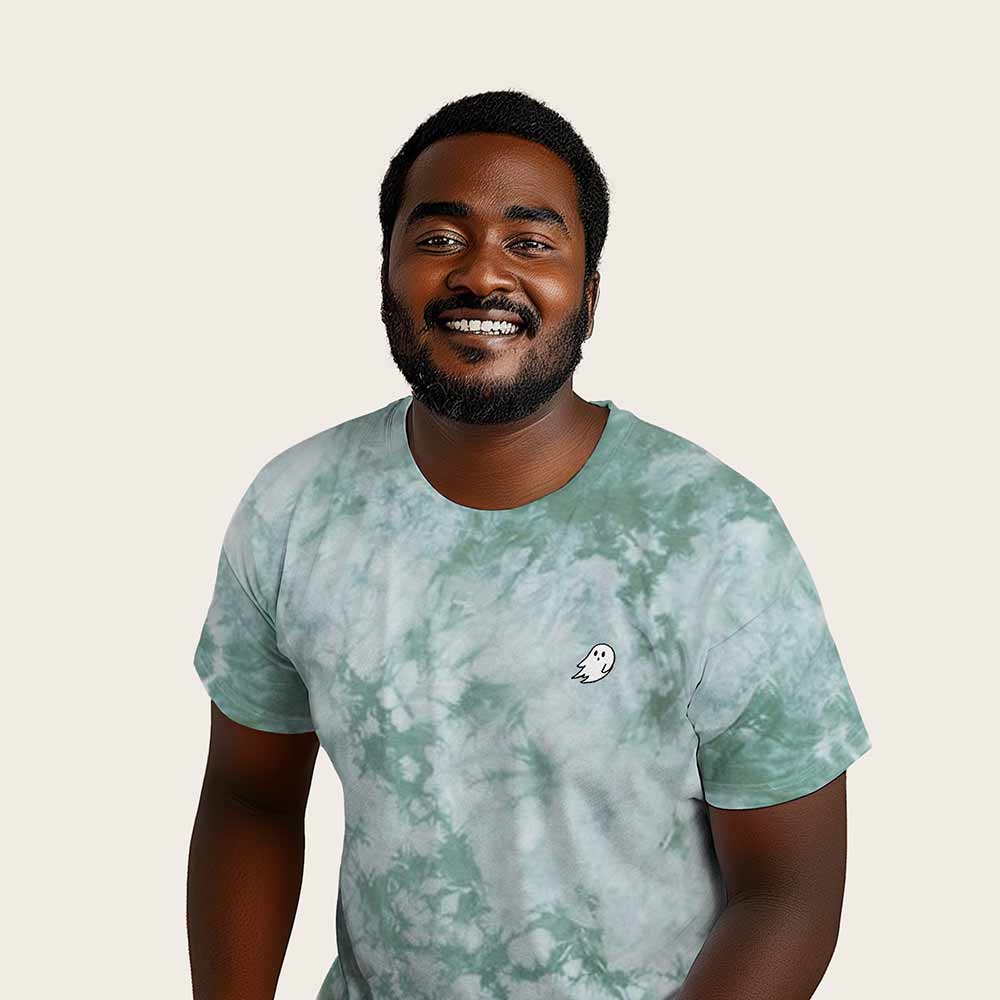 Dalix Ghost Embroidered Crystal Dye Short Sleeve Tee Lightweight Soft Cotton Shirt Mens in Dark Green 2XL XX-Large
