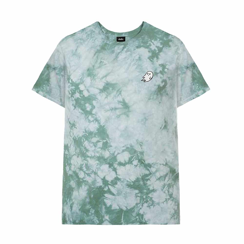 Dalix Ghost Embroidered Crystal Dye Short Sleeve Tee Lightweight Soft Cotton Shirt Mens in Dark Green S Small