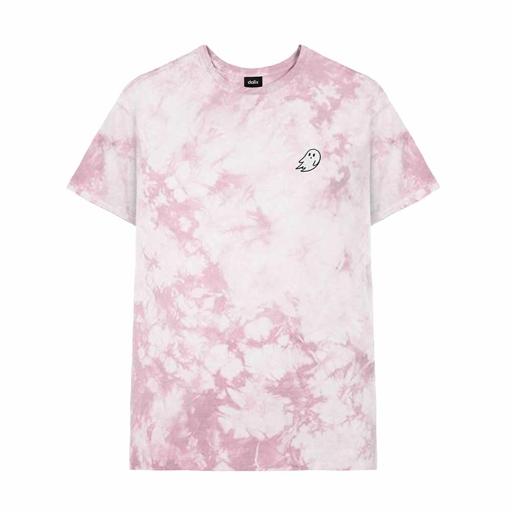 Dalix Ghost Embroidered Crystal Dye Short Sleeve Tee Lightweight Soft Cotton Shirt Mens in Dusty Rose L Large