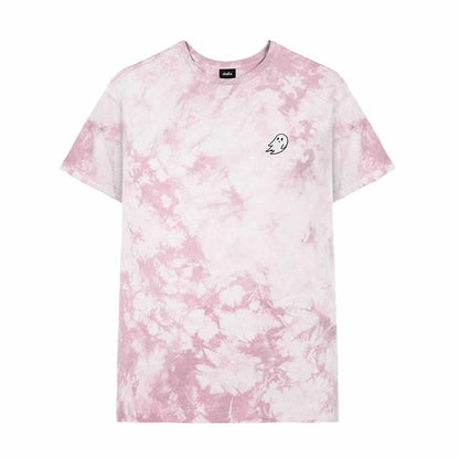 Dalix Ghost Embroidered Crystal Dye Short Sleeve Tee Lightweight Soft Cotton Shirt Mens in Dusty Rose L Large