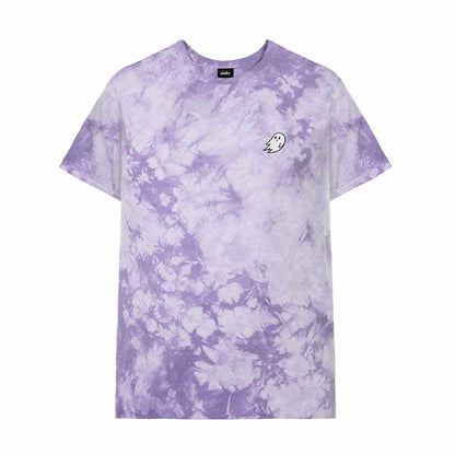 Dalix Ghost Embroidered Crystal Dye Short Sleeve Tee Lightweight Soft Cotton Shirt Mens in Lavender XL X-Large