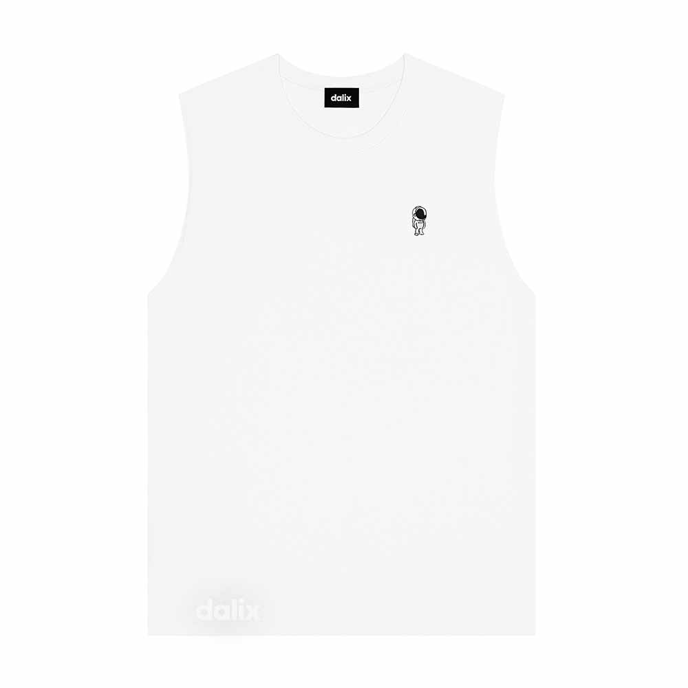 Dalix Astronaut Embroidered Muscle Tank Cotton Soft Outdoor Summer Mens in White 2XL XX-Large