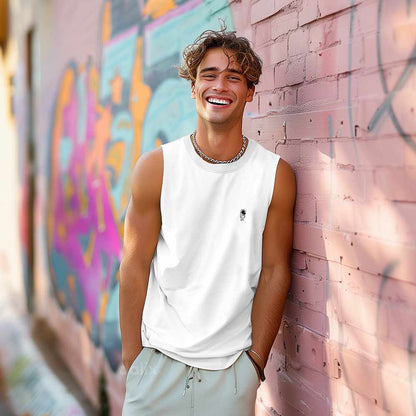 Dalix Astronaut Embroidered Muscle Tank Cotton Soft Outdoor Summer Mens in White 2XL XX-Large