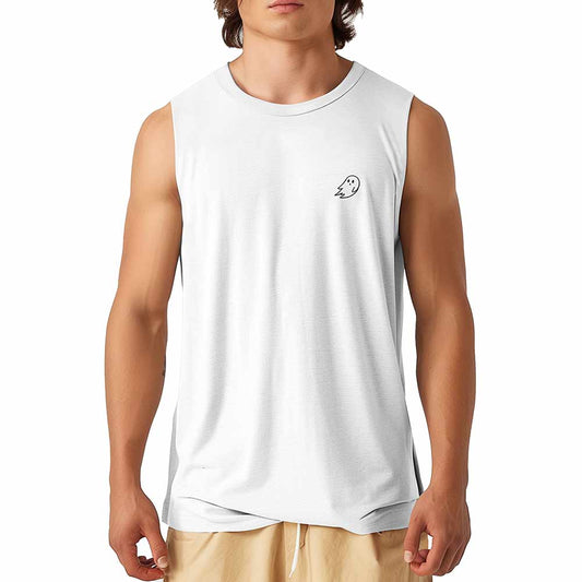 Dalix Ghost Embroidered Muscle Tank Cotton Soft Summer Mens in White 2XL XX-Large