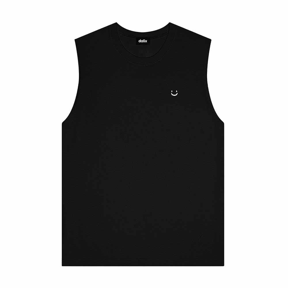 Dalix Lil Smile Embroidered Muscle Tank Cotton Soft Outdoor Summer Mens in Black 2XL XX-Large