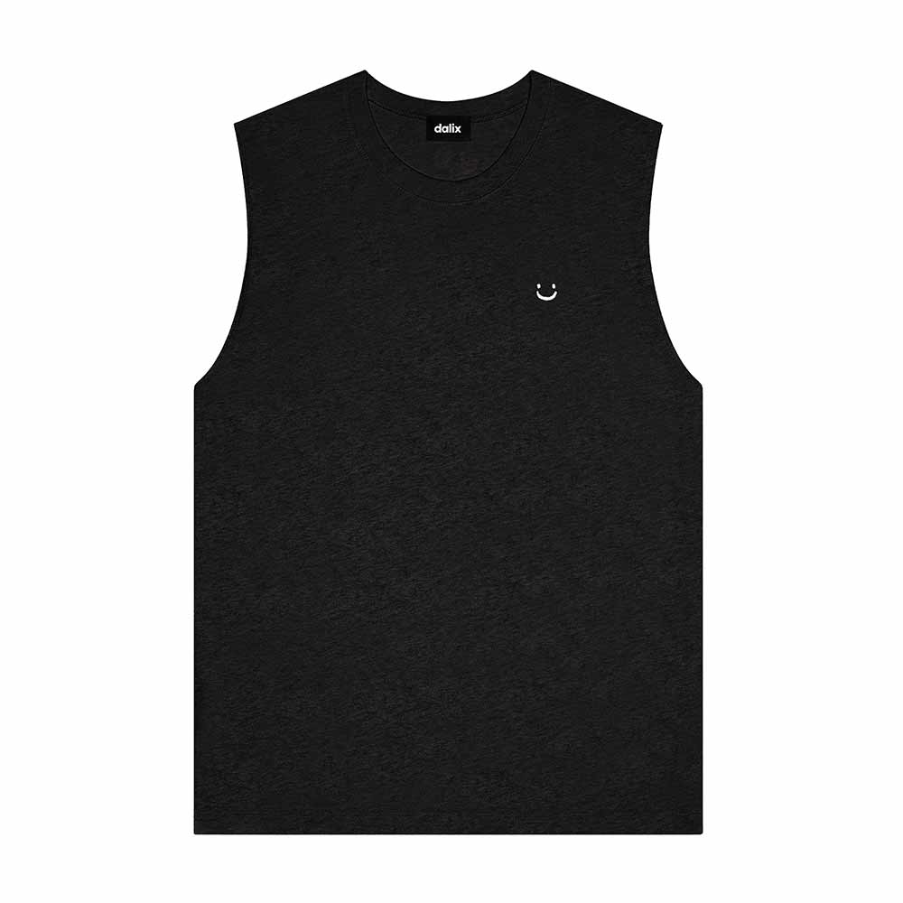 Dalix Lil Smile Embroidered Muscle Tank Cotton Soft Outdoor Summer Mens in Dark Heather 2XL XX-Large