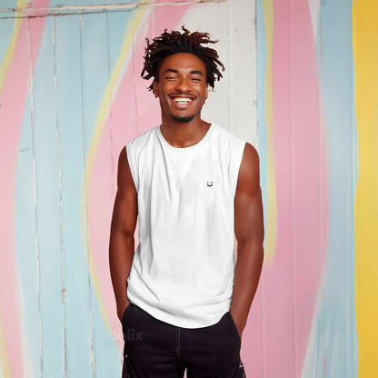 Dalix Lil Smile Embroidered Muscle Tank Cotton Soft Outdoor Summer Mens in White 2XL XX-Large