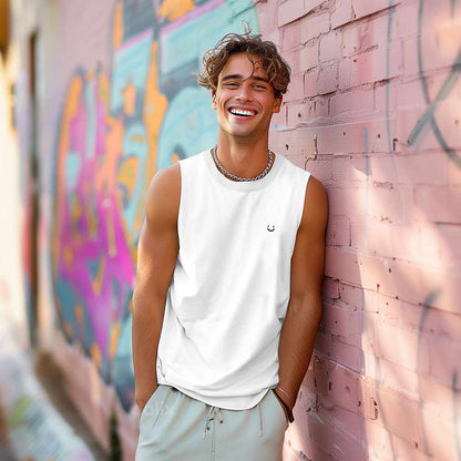 Dalix Lil Smile Embroidered Muscle Tank Cotton Soft Outdoor Summer Mens in White 2XL XX-Large