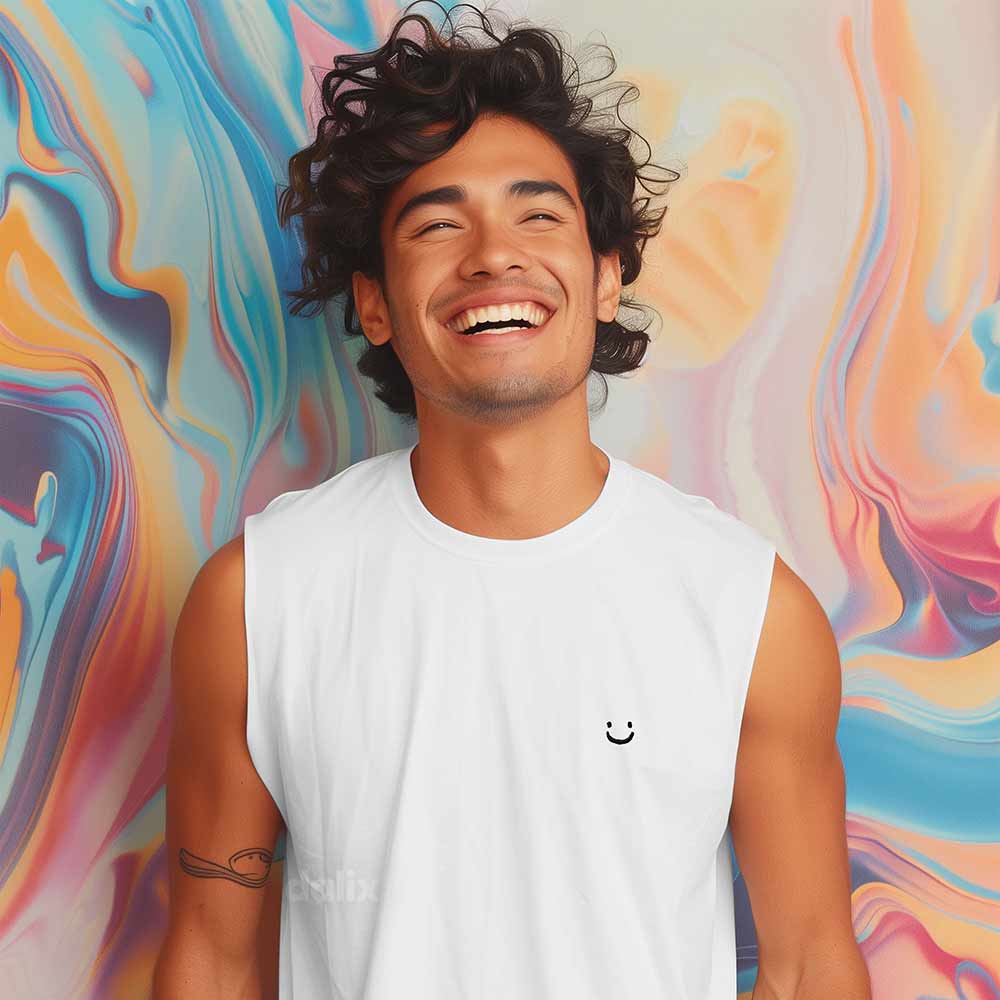 Dalix Lil Smile Embroidered Muscle Tank Cotton Soft Outdoor Summer Mens in White 2XL XX-Large