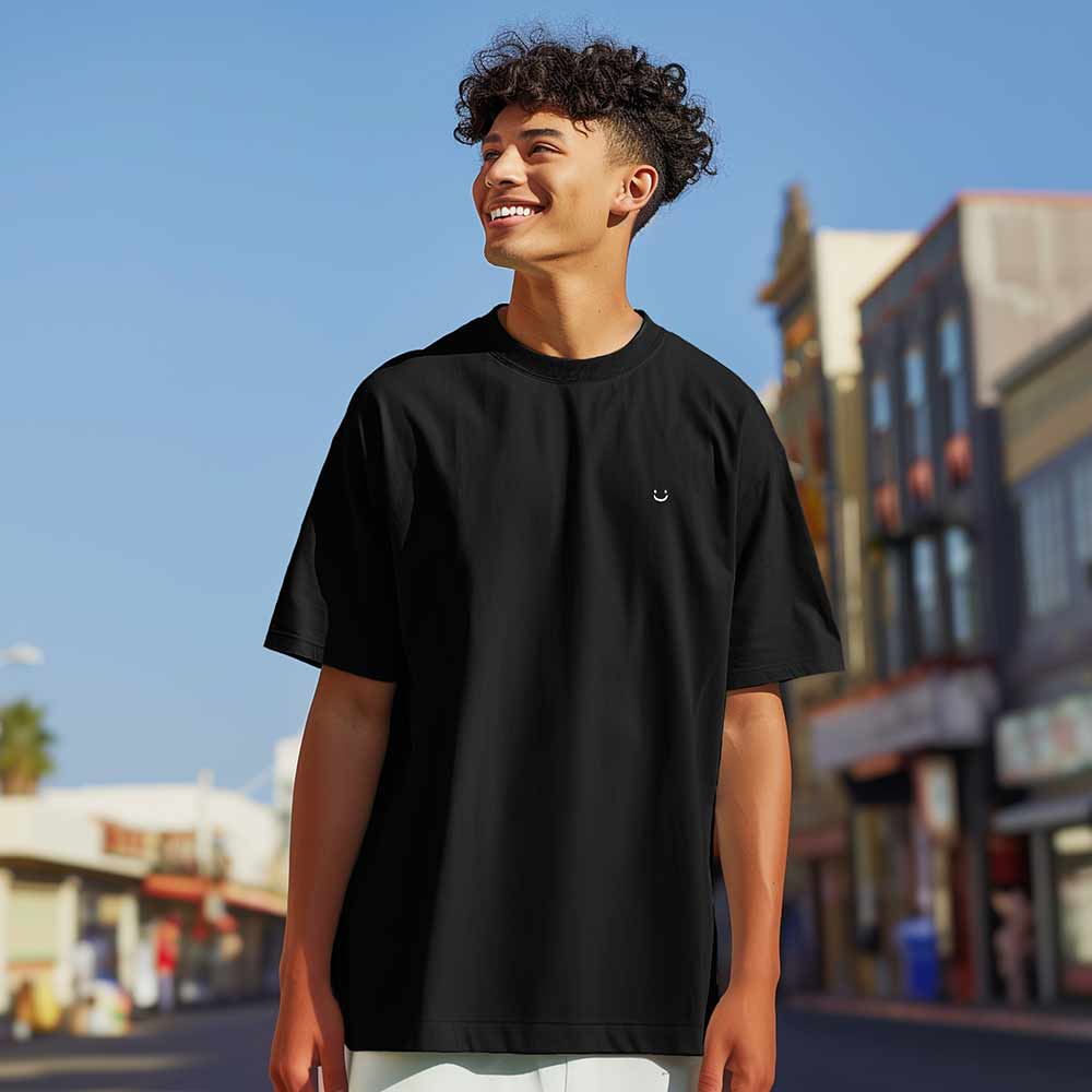 Dalix Lil Smile Heavyweight Pigment Dye Tee Short Sleeve Cotton Shirt Mens in Black 2XL XX-Large