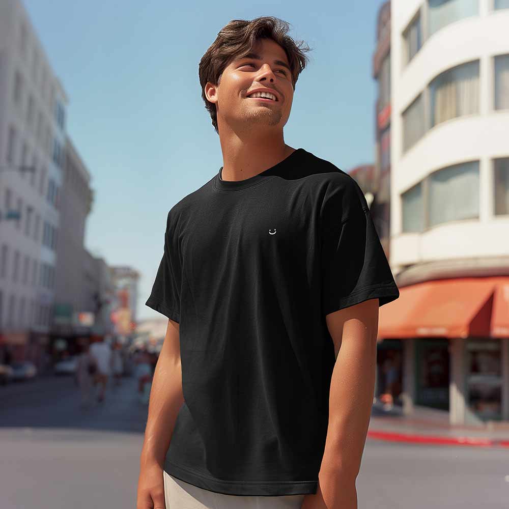 Dalix Lil Smile Heavyweight Pigment Dye Tee Short Sleeve Cotton Shirt Mens in Black 2XL XX-Large