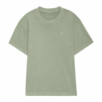 Dalix Lil Smile Heavyweight Pigment Dye Tee Short Sleeve Cotton Shirt Mens in Oil Green 2XL XX-Large