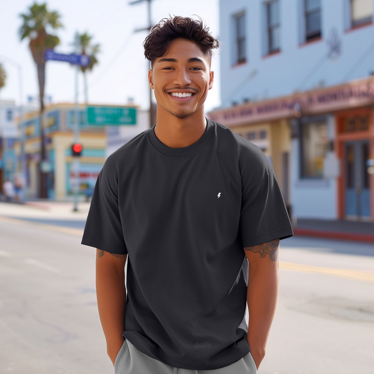 Dalix Lil Bolt Midweight Garment Dye Soft Tee Short Sleeve Cotton Shirt Mens in Black 2XL XX-Large