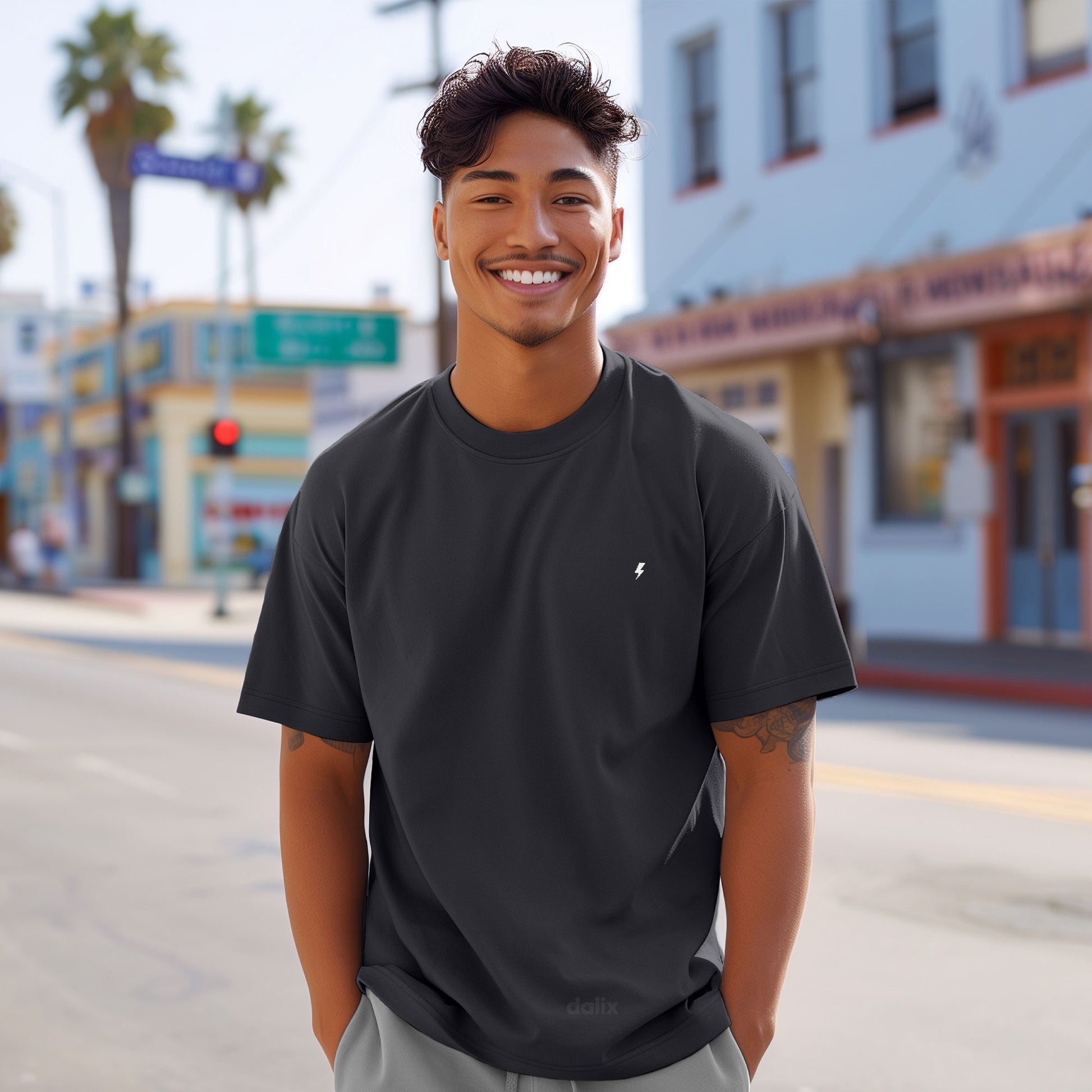 Dalix Lil Bolt Midweight Garment Dye Soft Tee Short Sleeve Cotton Shirt Mens in Black 2XL XX-Large