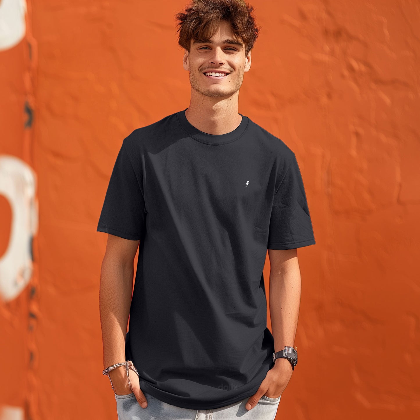 Dalix Lil Bolt Midweight Garment Dye Soft Tee Short Sleeve Cotton Shirt Mens in Black 2XL XX-Large