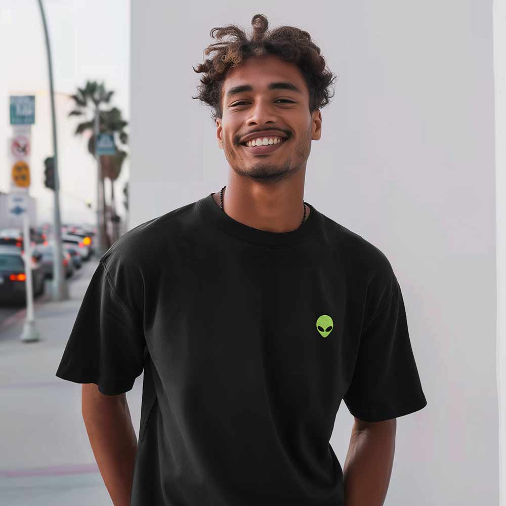 Dalix Alien Relaxed Heavy Cotton Short Sleeve Summer Tee Mens in Black S Small