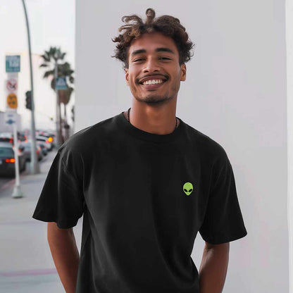 Dalix Alien Relaxed Heavy Cotton Short Sleeve Summer Tee Mens in Black S Small