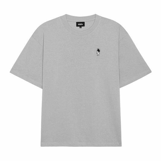 Dalix Astronaut Relaxed Heavy Cotton Short Sleeve Summer Tee Mens in Stone S Small