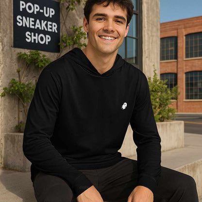 Dalix Mens Ghost Hooded Long Sleeve Jersey T Shirt Lightweight Casual Tee in Black S Small