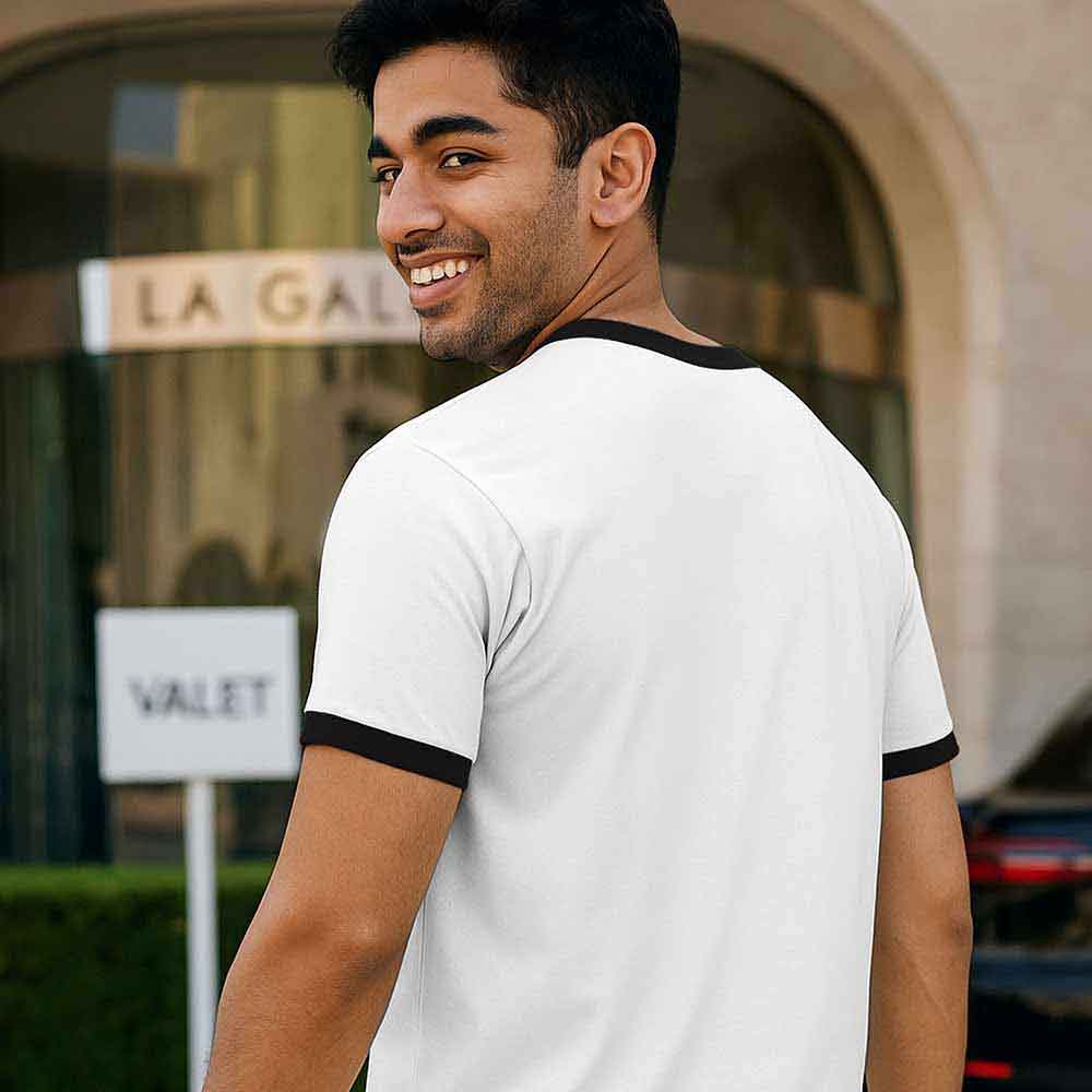 Dalix Mens Astronaut Jersey Ringer Tee Short Sleeve Spring Summer in White Black S Small