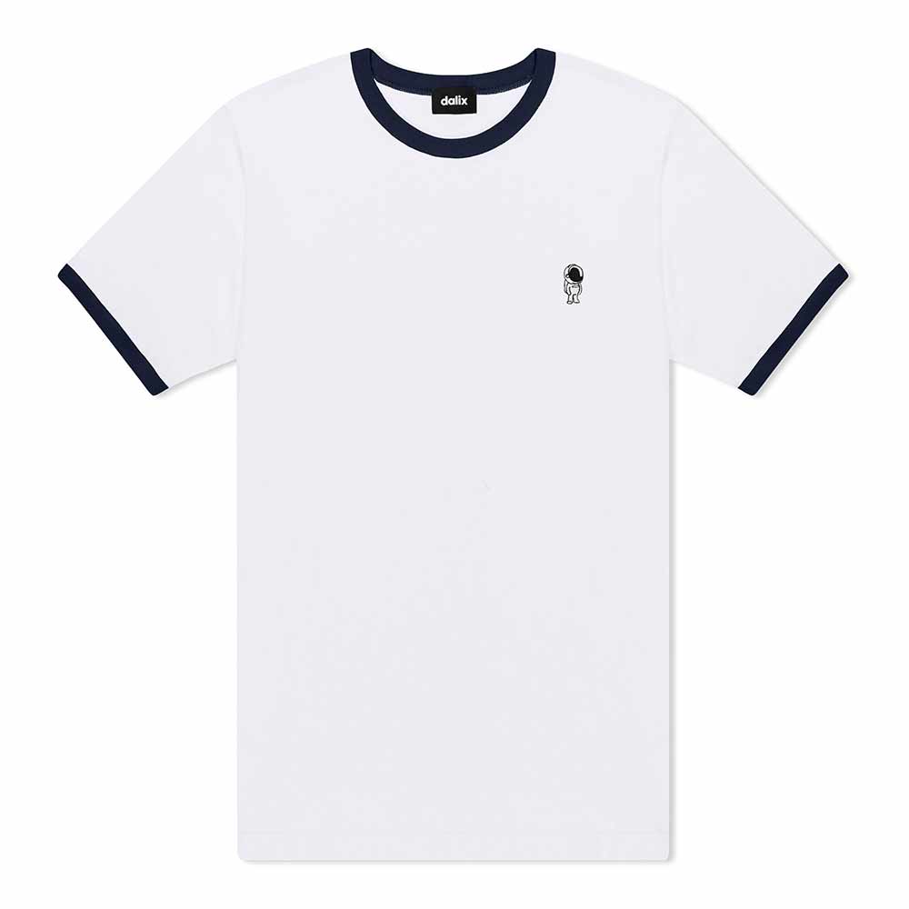 Dalix Mens Astronaut Jersey Ringer Tee Short Sleeve Spring Summer in White Navy S Small