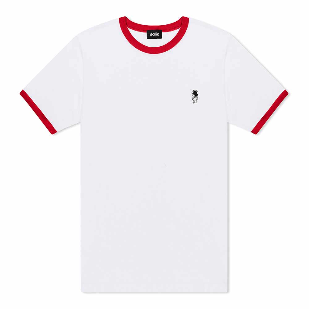 Dalix Mens Astronaut Jersey Ringer Tee Short Sleeve Spring Summer in White Red S Small