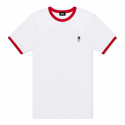 Dalix Mens Astronaut Jersey Ringer Tee Short Sleeve Spring Summer in White Red S Small